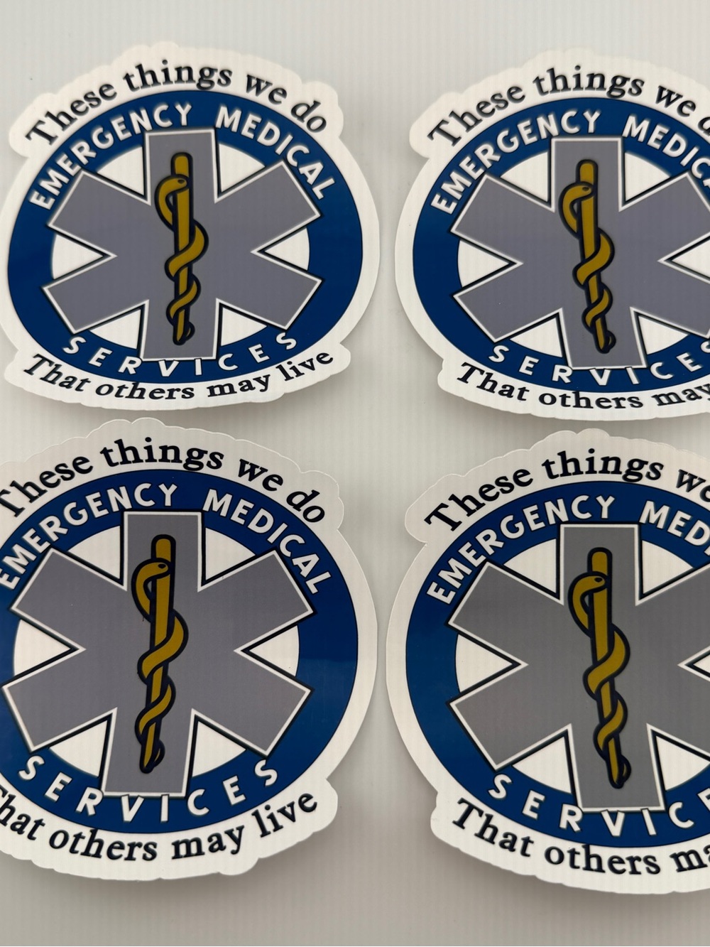 Emergency Medical Services Star of Life Stickers - Blue, Gray, Gold (Set of 4)